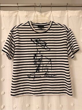 Emporio Armani Black & White Striped Short Sleeve Tee (textured)